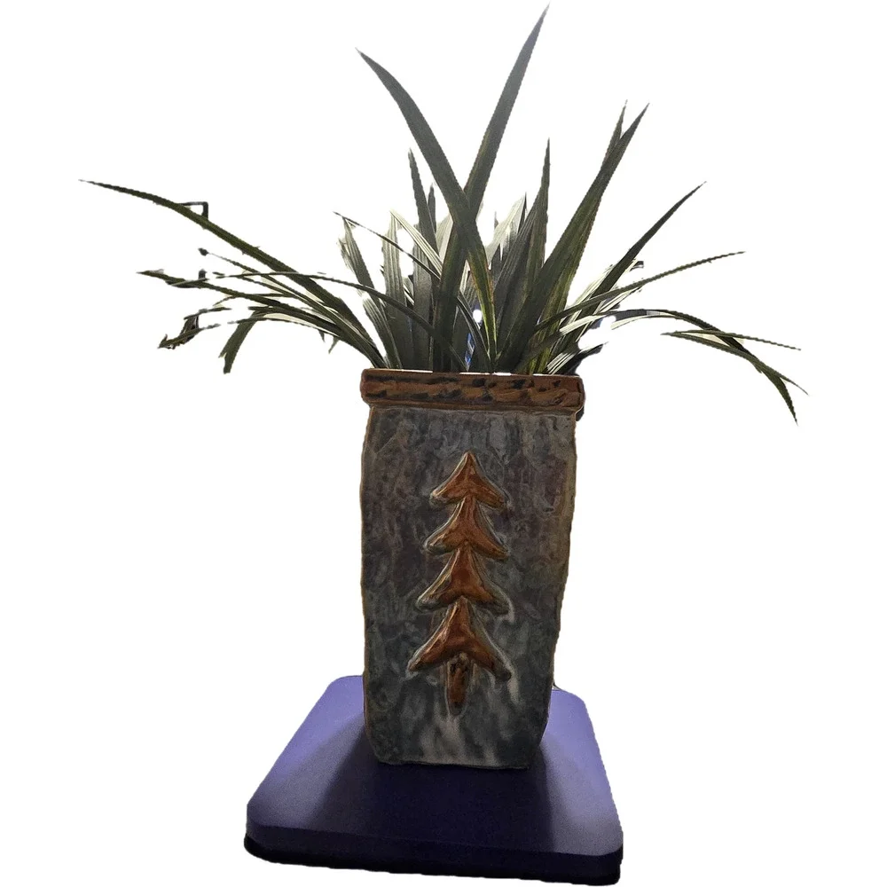 Blue Pottery Vase with Faux Grass Decor from Napa Valley